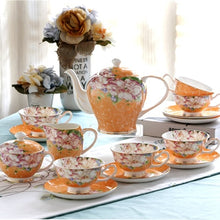 Load image into Gallery viewer, 21piece-set, delicate bone china coffee cup set, european vintage tea cup, tea kettle, coffee teapot and tea cup and saucer set
