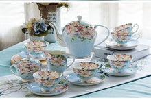 Load image into Gallery viewer, 21piece-set, delicate bone china coffee cup set, european vintage tea cup, tea kettle, coffee teapot and tea cup and saucer set
