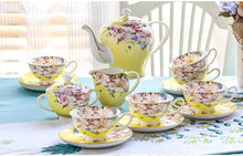 Load image into Gallery viewer, 21piece-set, delicate bone china coffee cup set, european vintage tea cup, tea kettle, coffee teapot and tea cup and saucer set
