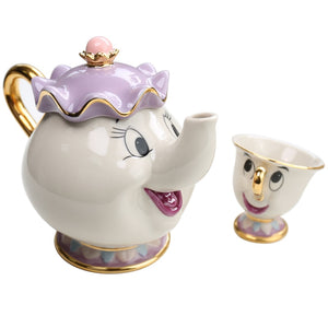 [Drop Shipping] Cartoon Beauty And The Beast Teapot Mug Mrs Potts Chip Tea Pot Cup One Set Lovely Christmas Gift