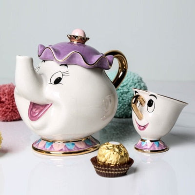 [Drop Shipping] Cartoon Beauty And The Beast Teapot Mug Mrs Potts Chip Tea Pot Cup One Set Lovely Christmas Gift